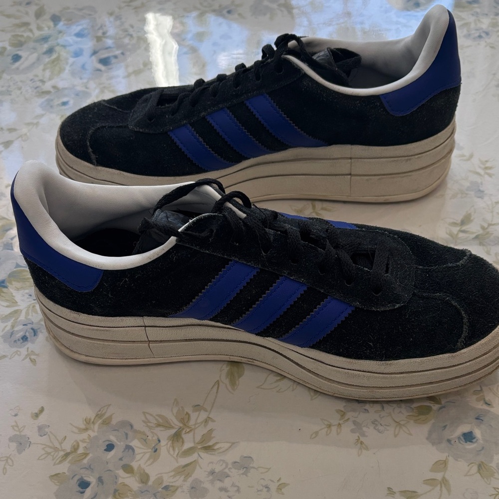 adidas Black Suede Sneakers with Blue Stripes - Picture 5 of 6